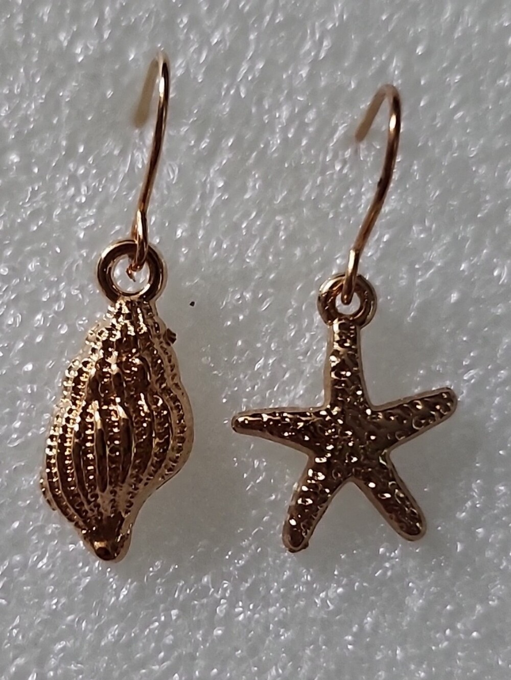 Hand Crafted Gold Seashell and Starfish Dangle Earrings